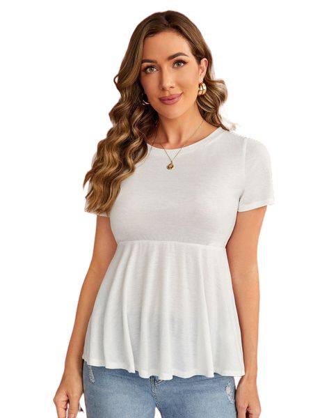 round neck peplum tee k4qc#, White