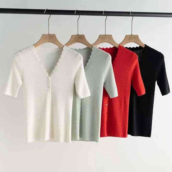 women's knits tees simple temperament french 16 pin fashion wavy edge thin slim pit strip v-neck knitted cardigan women, White
women's knits tees simple temperament french 16 pin fashion wavy edge thin slim pit strip v-neck knitted cardigan women, White