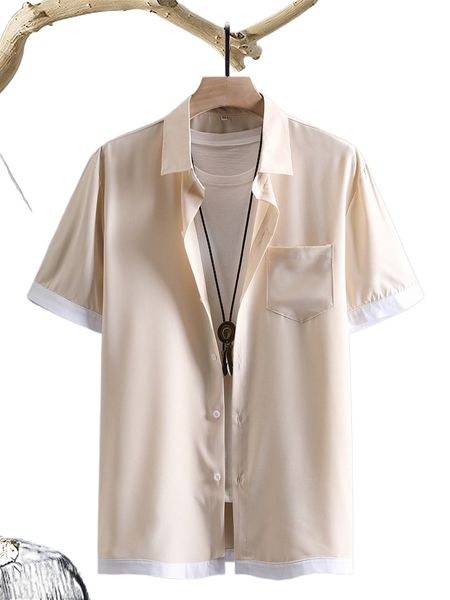 men contrast trim patched pocket shirt without tee l33e#, White;black 
men contrast trim patched pocket shirt without tee l33e#, White;black