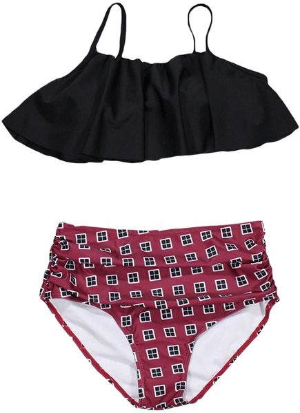 women's vintage strapless ruffle tankini striped high waist swimsuit g0qx#, White;black
women's vintage strapless ruffle tankini striped high waist swimsuit g0qx#, White;black