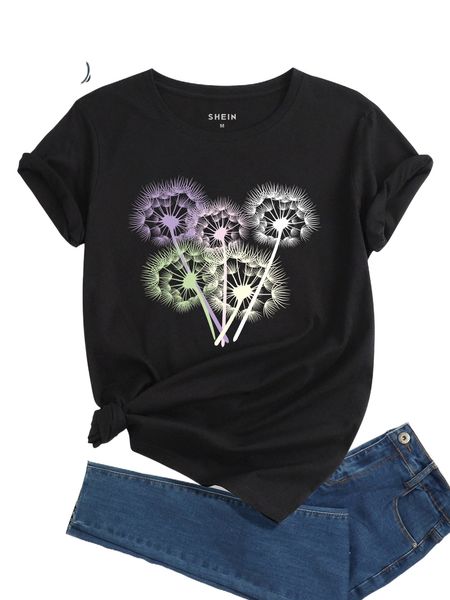 dandelion print tee g6kf#, White 
dandelion print tee g6kf#, White