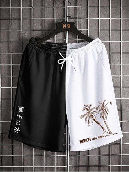 romwe guys two tone tropical print shorts z0pl#, White;black