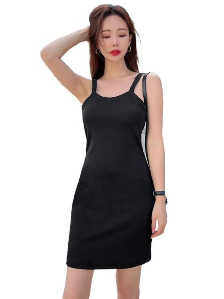 dazy solid rib-knit cami dress x3u6#, Black;gray