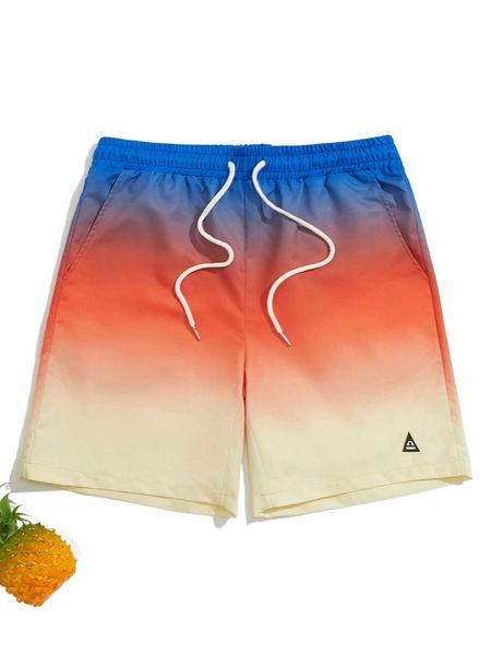men ombre patch detail drawstring waist shorts x7gl#, White;black 
men ombre patch detail drawstring waist shorts x7gl#, White;black