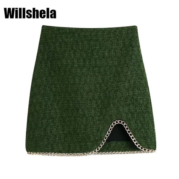 willshela women fashion mini skirt with chain detail high-waist front slit hem invisible back zipper chic lady woman short 220324, Black
willshela women fashion mini skirt with chain detail high-waist front slit hem invisible back zipper chic lady woman short 220324, Black