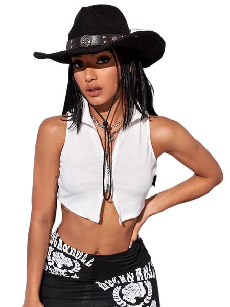 zip up crop tank f6og#, White
