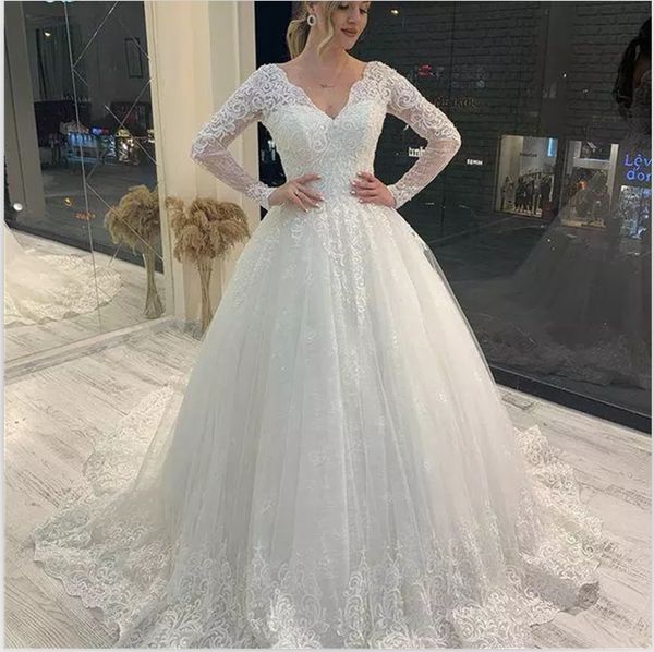 romantic v-neck wedding dress 2022 lace appliques tulle vestidos de noiva full sleeve backless bridal gown custom robe de mariee, White
romantic v-neck wedding dress 2022 lace appliques tulle vestidos de noiva full sleeve backless bridal gown custom robe de mariee, White