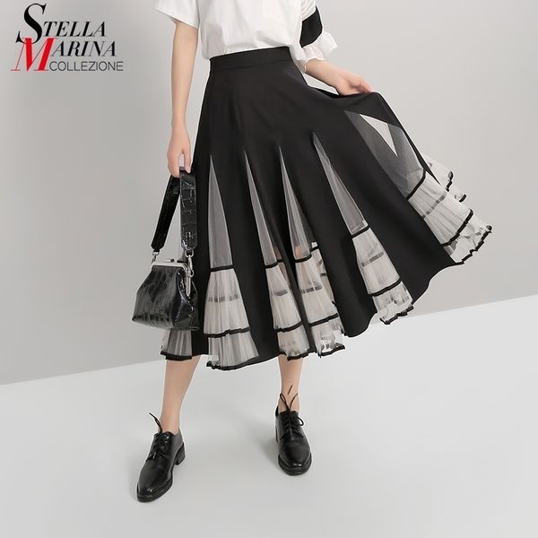 women black elastic high waist skirt mesh patchwork aline ladies korean fashion elegant skirt casual street style 5409 y200326
women black elastic high waist skirt mesh patchwork aline ladies korean fashion elegant skirt casual street style 5409 y200326