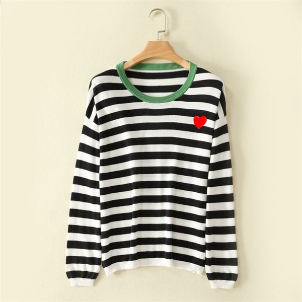 with eyeswomen pure cotton sweater heart oneck pullover stripe with heart embroidery long sleeve knitwear 220813, White;black
with eyeswomen pure cotton sweater heart oneck pullover stripe with heart embroidery long sleeve knitwear 220813, White;black