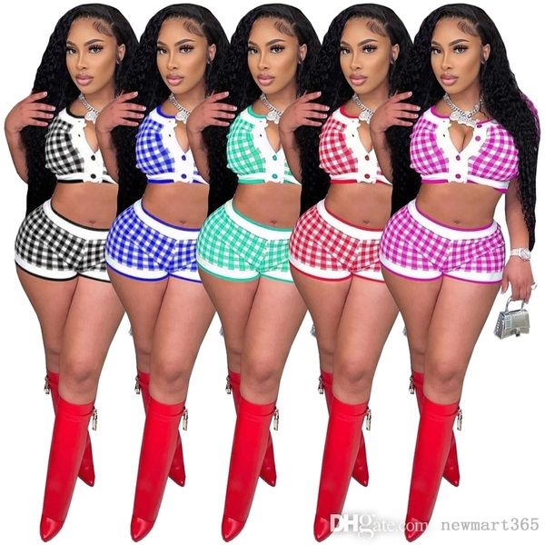 2022 summer designer womens plaid tracksuits two piece pants set printed breasted open navel cardigan short sleeve shorts set, Gray
2022 summer designer womens plaid tracksuits two piece pants set printed breasted open navel cardigan short sleeve shorts set, Gray