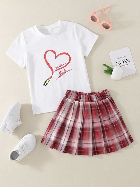 toddler girls heart & letter graphic tee & plaid pleated skirt she, White
toddler girls heart & letter graphic tee & plaid pleated skirt she, White