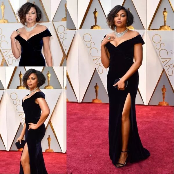 side split oscar awards prom dresses v neck red carpet dress sweep train plus size evening gowns, Black;red
side split oscar awards prom dresses v neck red carpet dress sweep train plus size evening gowns, Black;red