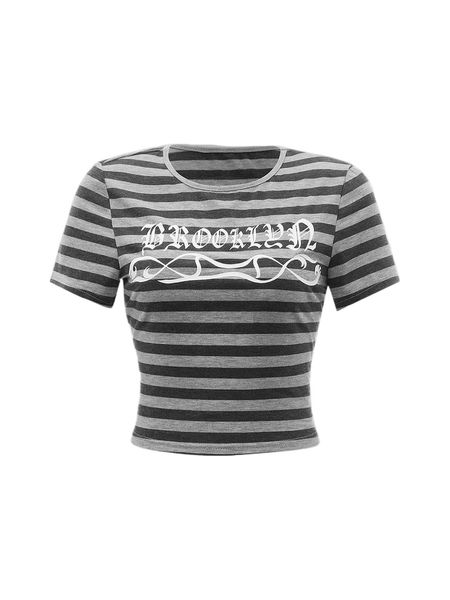 striped & letter graphic tee y2dk#, White