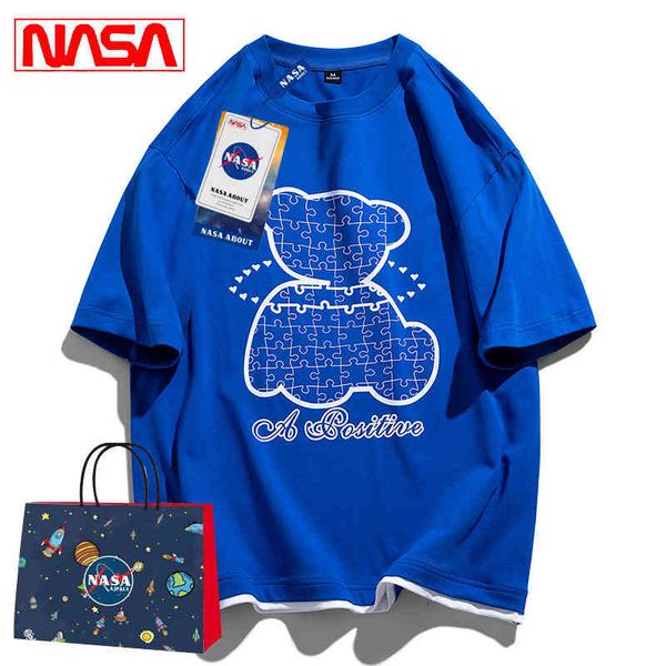 nasa co branded klein blue cotton short sleeve t-shirt new summer versatile ins trend loose bottomed shirt top, White;black
nasa co branded klein blue cotton short sleeve t-shirt new summer versatile ins trend loose bottomed shirt top, White;black