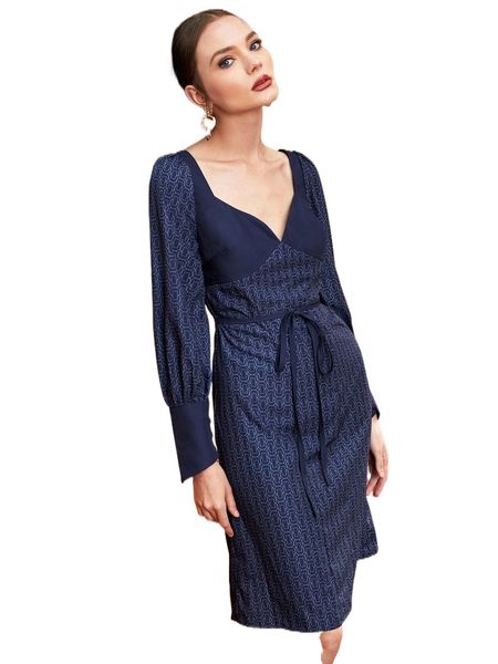 x alf studio geo print sweetheart neck lantern sleeve belted dress t1hr#, Black;gray
x alf studio geo print sweetheart neck lantern sleeve belted dress t1hr#, Black;gray