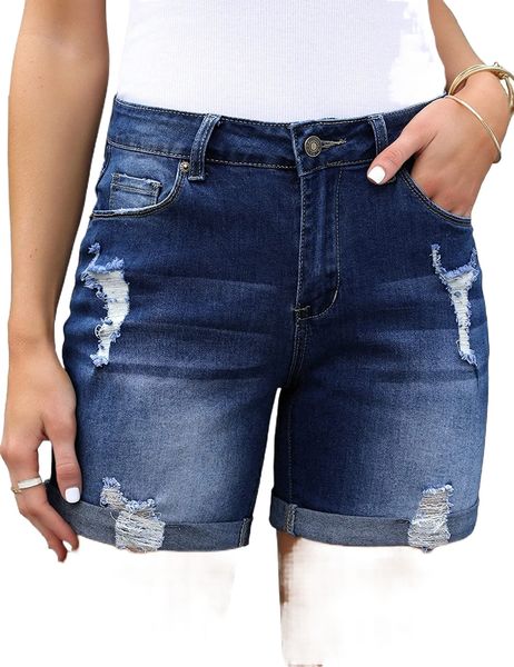 women's casual ripped denim shorts high rise stretchy summer jean shorts 78at#, White;black
women's casual ripped denim shorts high rise stretchy summer jean shorts 78at#, White;black