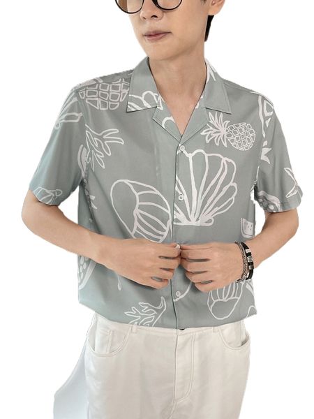 men pineapple & starfish print shirt 166n#, White;black
men pineapple & starfish print shirt 166n#, White;black