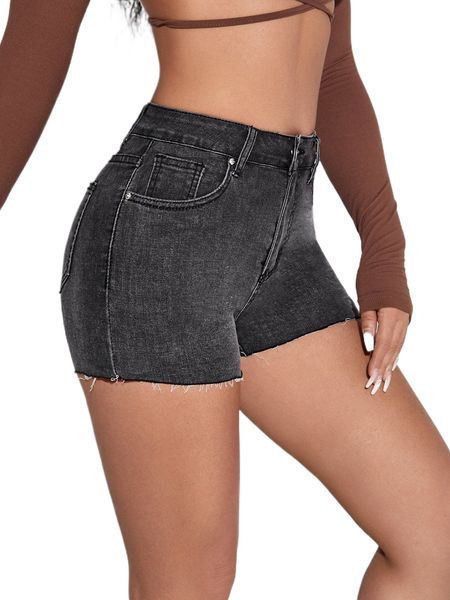 raw cut denim skinny shorts 60id#, White;black 
raw cut denim skinny shorts 60id#, White;black