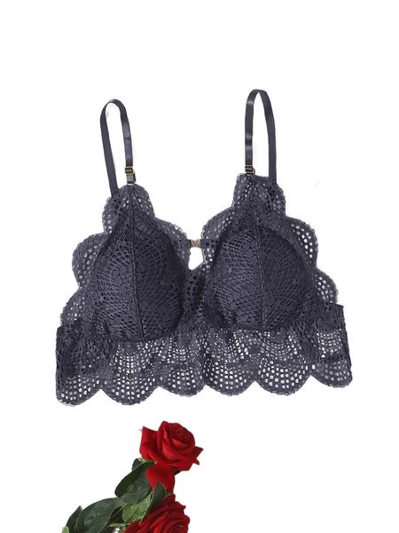 plus scallop trim lace bralette t3aj#, Black;white