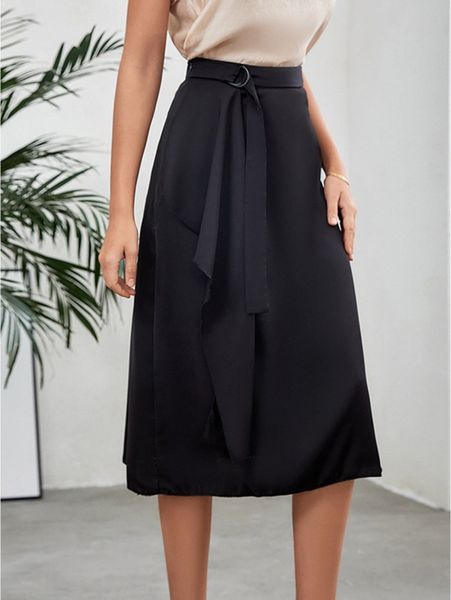 draped buckled belted skirt j6cf#, Black