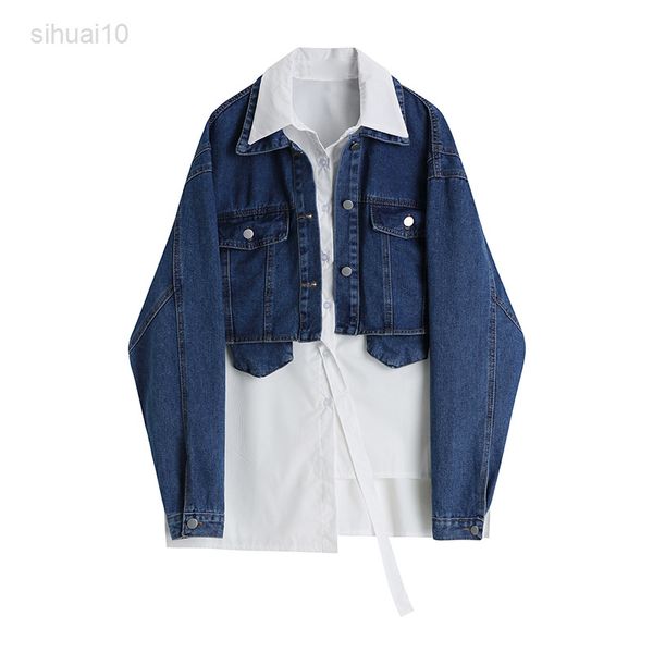 autumn retro hong kong style washed short denim jacket women's white long sleeves female irregular wild two piece suit l220725, Black;brown
autumn retro hong kong style washed short denim jacket women's white long sleeves female irregular wild two piece suit l220725, Black;brown