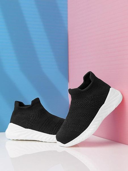 boys knit detail breathable running shoes she01, Black