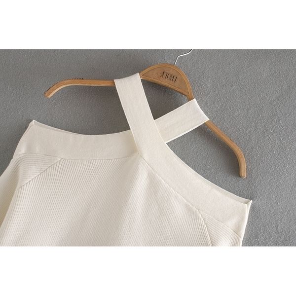 za women fashion cross neck knitted pullover femme autumn casual warm white black basic sweater y200910