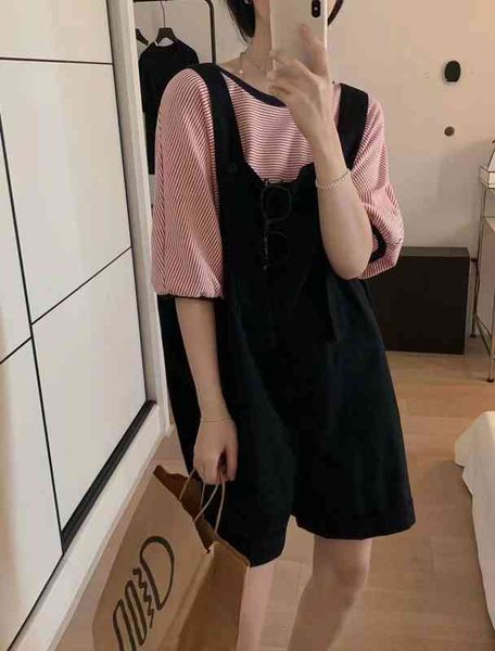 women's two piece pants now h summer south korea dongdamen round neck short sleeve striped t-shirt loose casual wide leg strap shorts s, White
women's two piece pants now h summer south korea dongdamen round neck short sleeve striped t-shirt loose casual wide leg strap shorts s, White