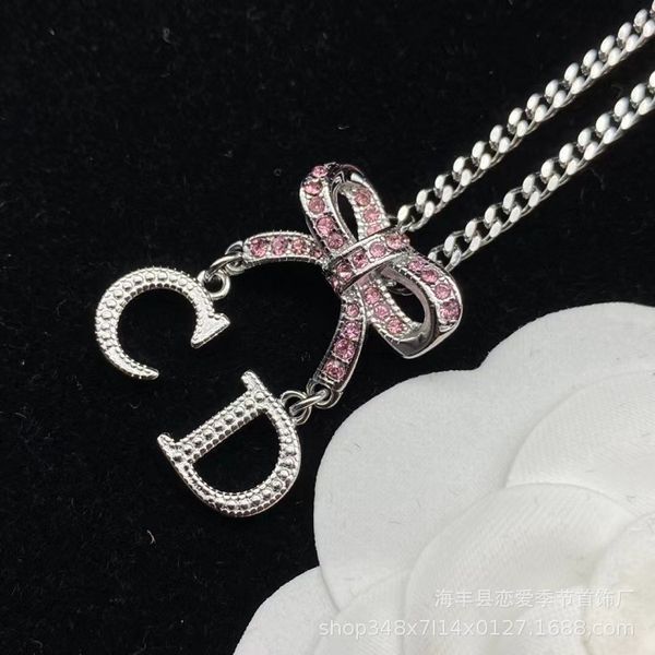 d family cd full diamond bow tassel necklace d fashion simple personality high sense women's sweater chain, Silver
d family cd full diamond bow tassel necklace d fashion simple personality high sense women's sweater chain, Silver
