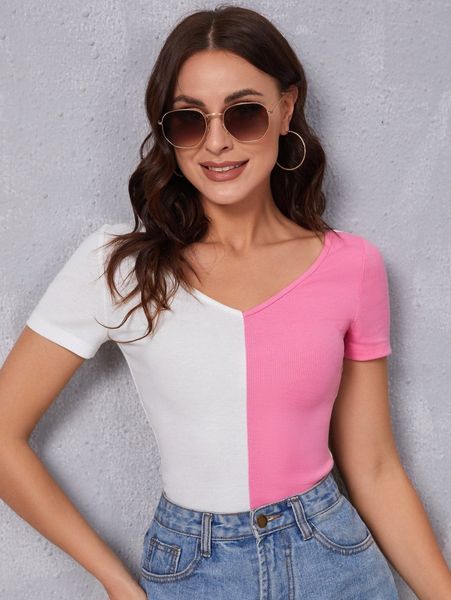two tone fitted tee c0jx#, White