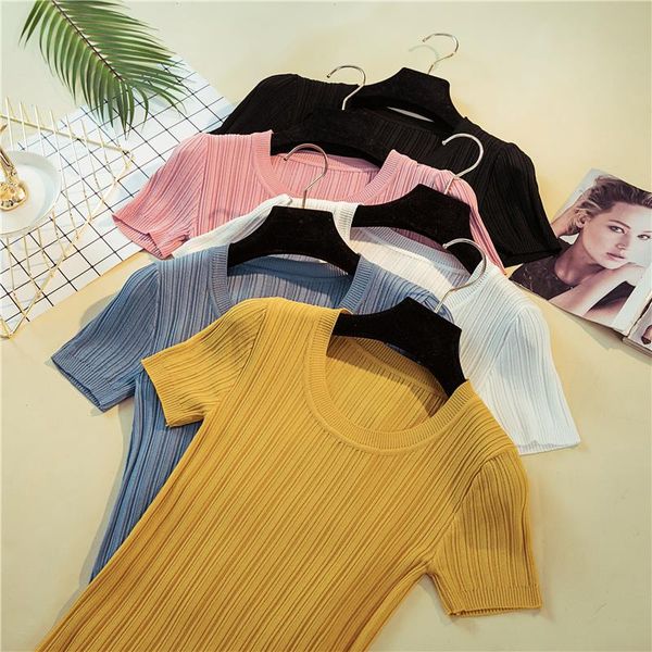 knitted rib summer t shirt women casual short sleeves t-shirt breathable elasticity kintwear o-neck female d00501, White
knitted rib summer t shirt women casual short sleeves t-shirt breathable elasticity kintwear o-neck female d00501, White