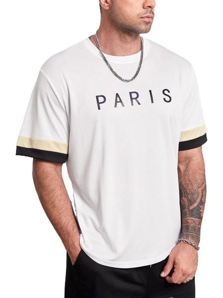 extended sizes men letter graphic striped trim tee h2wr#, White;black 
extended sizes men letter graphic striped trim tee h2wr#, White;black