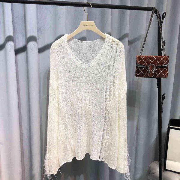 women's knits & tees spring festival special sweater women's thin hollow long sleeved blouse french minority bead feather temperam, White
women's knits & tees spring festival special sweater women's thin hollow long sleeved blouse french minority bead feather temperam, White