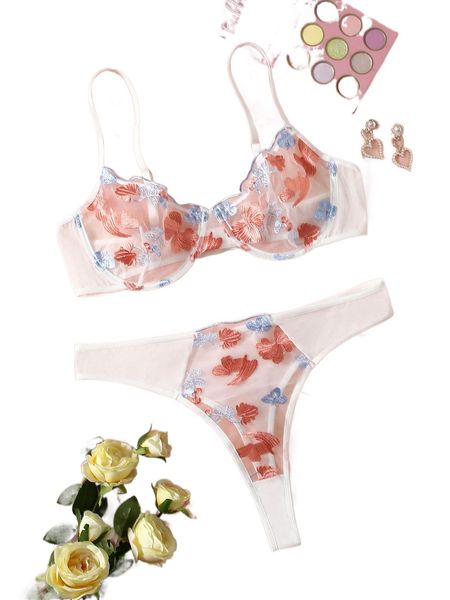 plus flower embroidery sheer mesh lingerie set z4lk#, Black;white
plus flower embroidery sheer mesh lingerie set z4lk#, Black;white