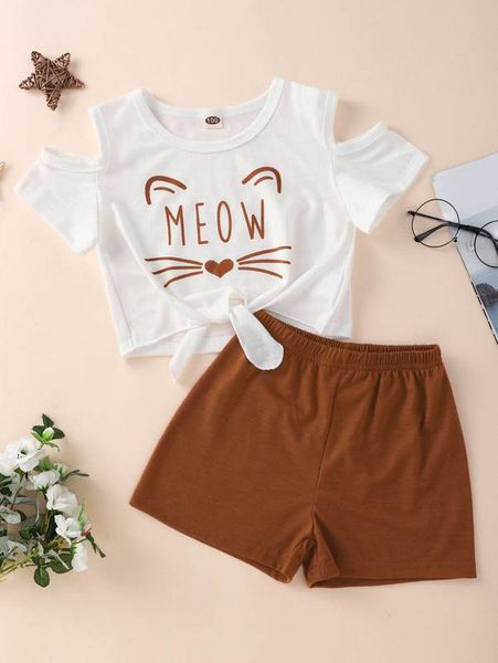 toddler girls cartoon and letter graphic cold shoulder knot hem tee & shorts she, White
toddler girls cartoon and letter graphic cold shoulder knot hem tee & shorts she, White