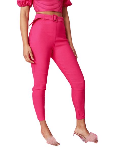 high waist buckled belted skinny pants n6oj#, Black;white