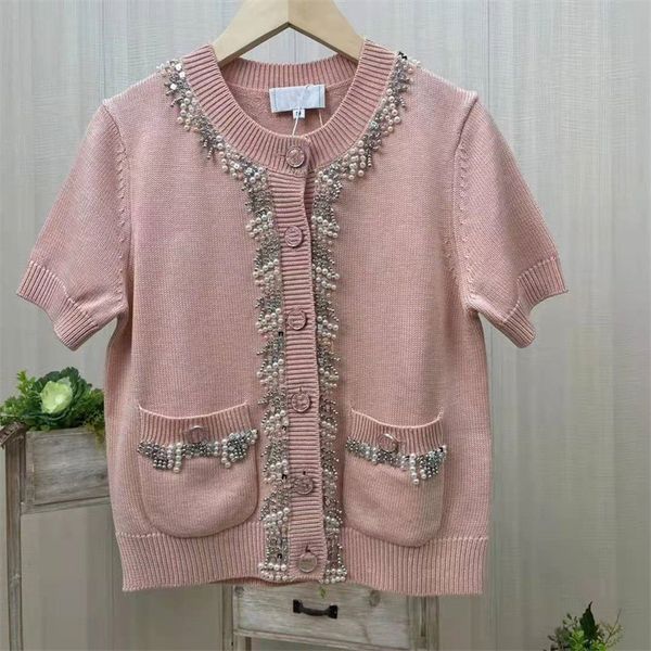 216 2022 runway spring brand same style short sleeve white pink purple beads pullover fashion clothes womens yuanf, White;black
216 2022 runway spring brand same style short sleeve white pink purple beads pullover fashion clothes womens yuanf, White;black
