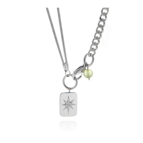 original star square stitching necklace niche light luxury 2022 new double layer snake bone cuban chain fashion accessories, Silver
original star square stitching necklace niche light luxury 2022 new double layer snake bone cuban chain fashion accessories, Silver