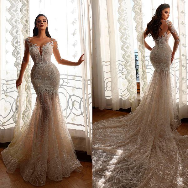 elegant lace mermaid wedding dresses illusion sequined lace sweep floor bridal gowns custom made plus size dress de mariée, White
elegant lace mermaid wedding dresses illusion sequined lace sweep floor bridal gowns custom made plus size dress de mariée, White