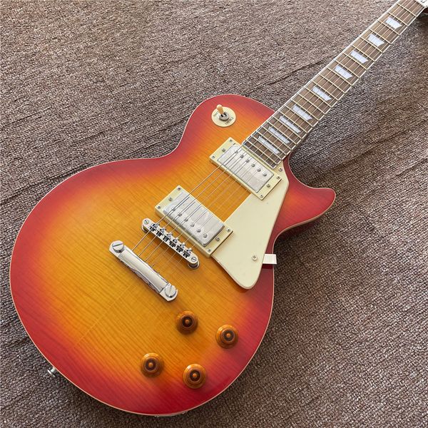 new arrival custom electric guitar in cherry burst color with chrome hardware and red back
new arrival custom electric guitar in cherry burst color with chrome hardware and red back
