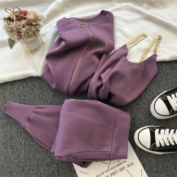 fashion 3 piece set women chain vest long sleeve zipper cardigan elastic waist pants womens tracksuit knitted suit 220722, White
fashion 3 piece set women chain vest long sleeve zipper cardigan elastic waist pants womens tracksuit knitted suit 220722, White