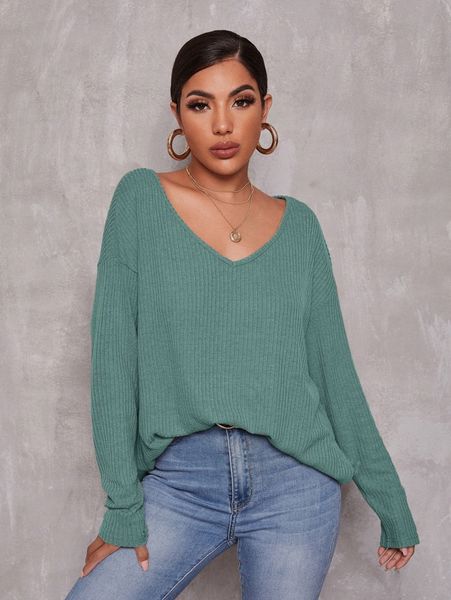 drop shoulder split side rib-knit w570#, White