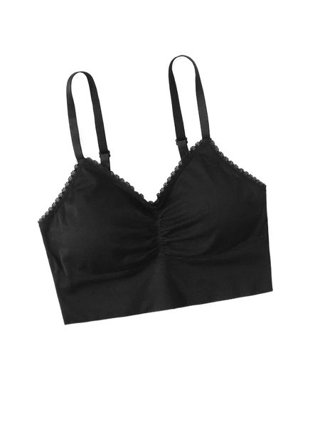 plus ruched scallop trim bralette u0gw#, Black;white