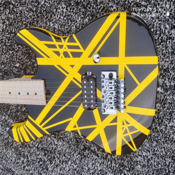 6-string electric guitar, black and yellow striped maple fingerboard with vibrato chrome plated hardware, delivery
6-string electric guitar, black and yellow striped maple fingerboard with vibrato chrome plated hardware, delivery