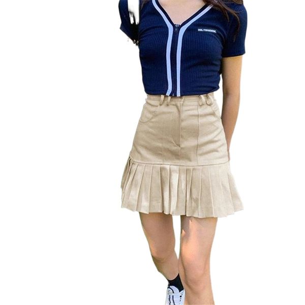 women fashion casual spring autumn mini pleated skirt elegant button high waist solid color khaki classical style female clothes skirts r250, Black
women fashion casual spring autumn mini pleated skirt elegant button high waist solid color khaki classical style female clothes skirts r250, Black