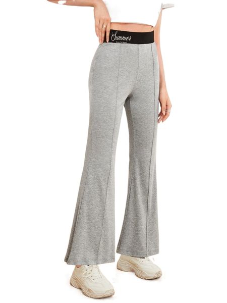 letter graphic press crease flare leg pants w91m#, Black;white