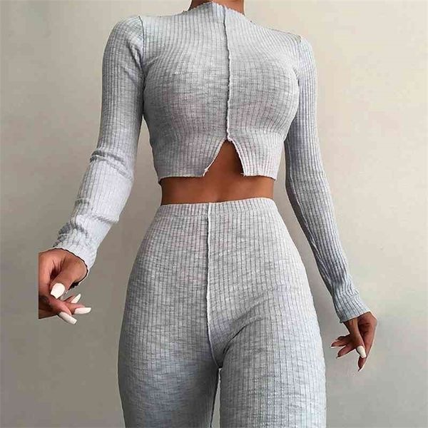 loose flares pants long sleeve short t-shirts women's ribbed loungewear spring 2 pieces sets small details slit 210331, Gray
loose flares pants long sleeve short t-shirts women's ribbed loungewear spring 2 pieces sets small details slit 210331, Gray