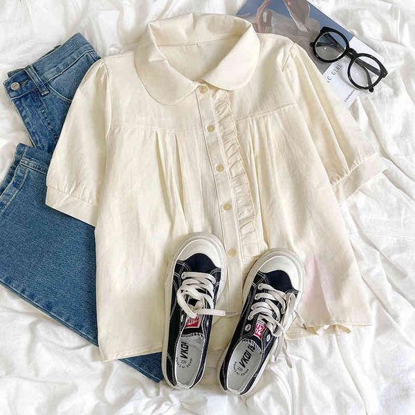 women's blouses shirts 2022 sweet and gentle apricot baby collar crimped lace small summer loose thin cotton short sleeve shirt ozc3, White
women's blouses shirts 2022 sweet and gentle apricot baby collar crimped lace small summer loose thin cotton short sleeve shirt ozc3, White