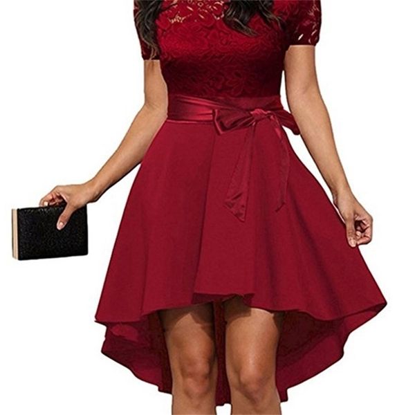 elegant red lace women patchwork slash neck short sleeve sashes tunic summer ladies evening party dresses 220608, Black;gray
elegant red lace women patchwork slash neck short sleeve sashes tunic summer ladies evening party dresses 220608, Black;gray