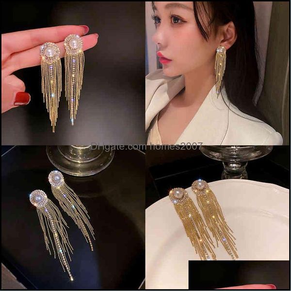 

earrings charm geometric round crystal rhinestone for women bijoux long tassel dangle weddings jewelry 220122 drop delivery 2021 f2umx, Golden